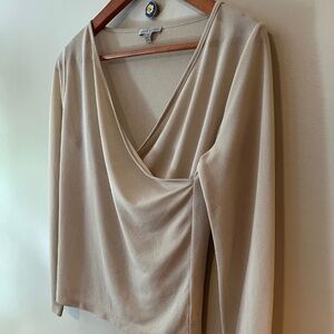 Anne Klein Sheer Long Sleeve Crossover Top -- Size S